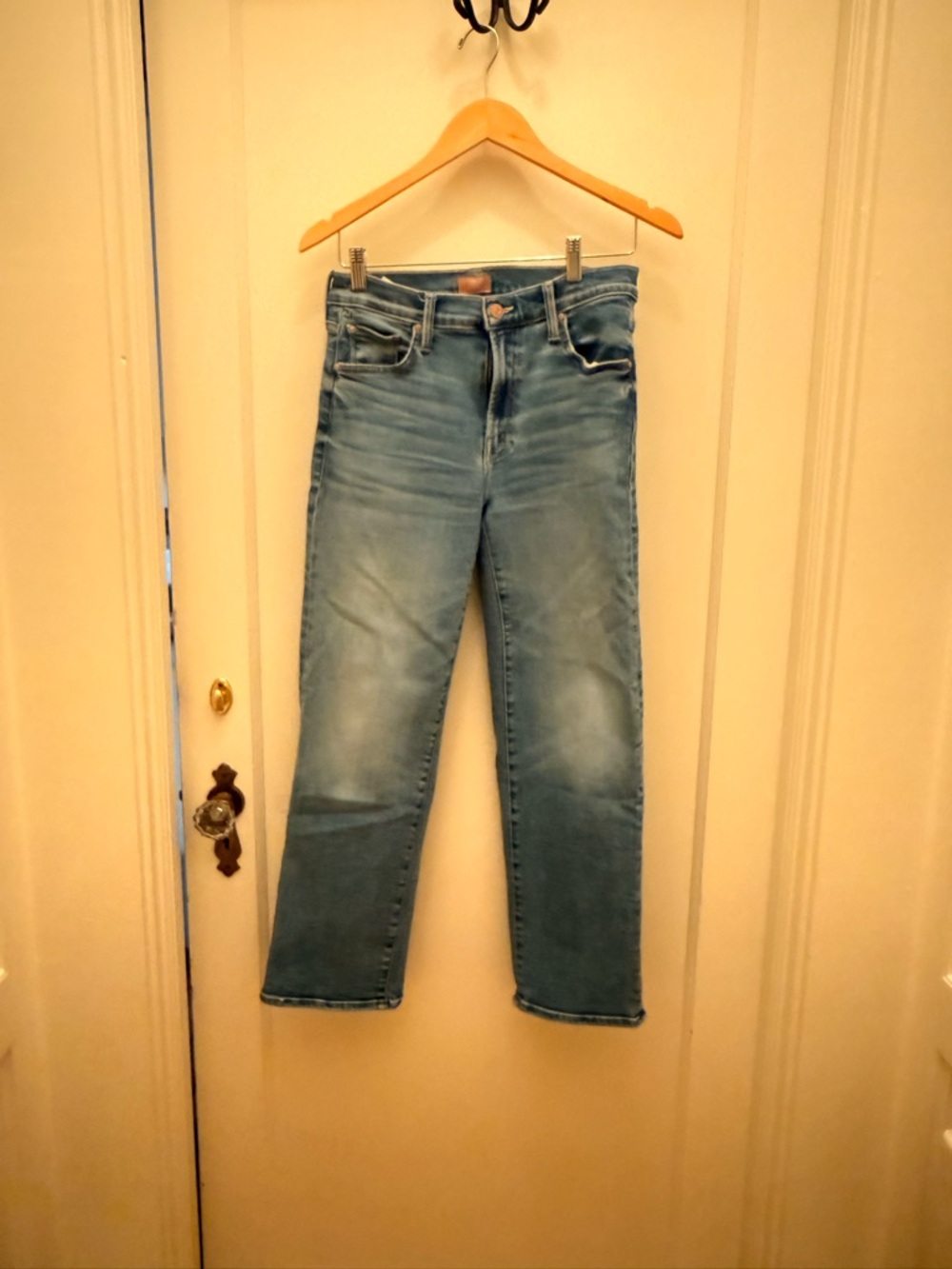 MOTHER Light Wash Straight Leg Jeans in Blue